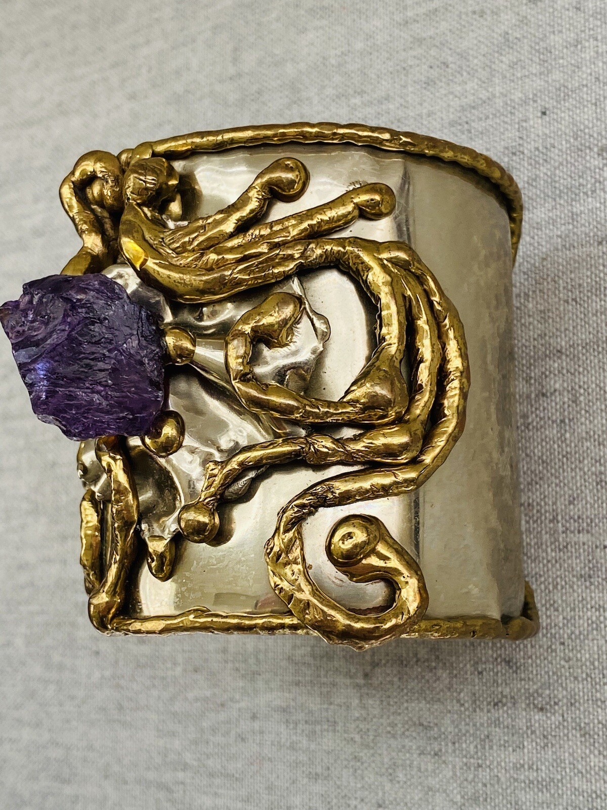Vintage COPA COLLECTION Huge Chunky Brutalist Modernist Cuff Bracelet Amethyst