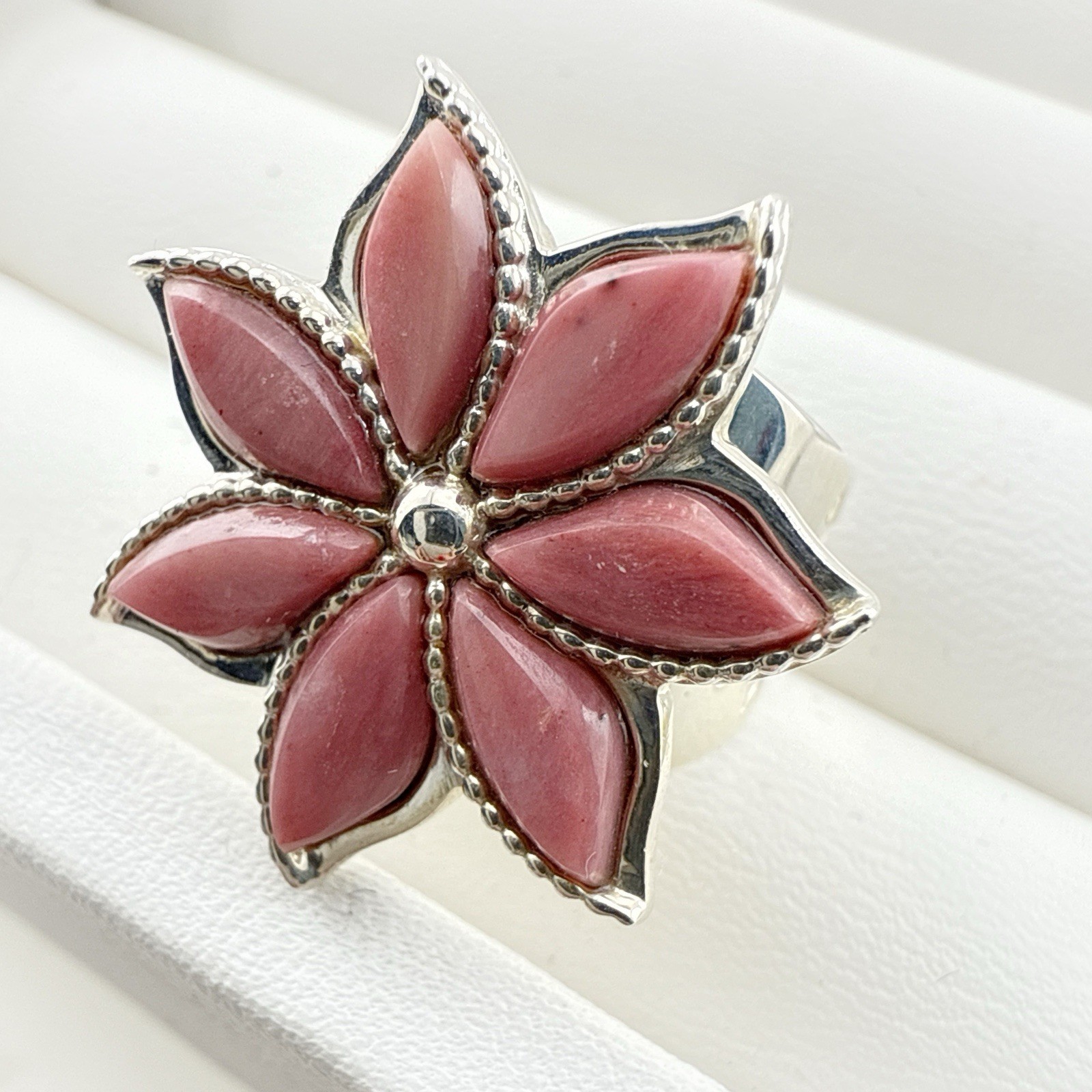Jay King Ring Pink Stone Flower Starburst sz 6.5 Sterling Silver 925