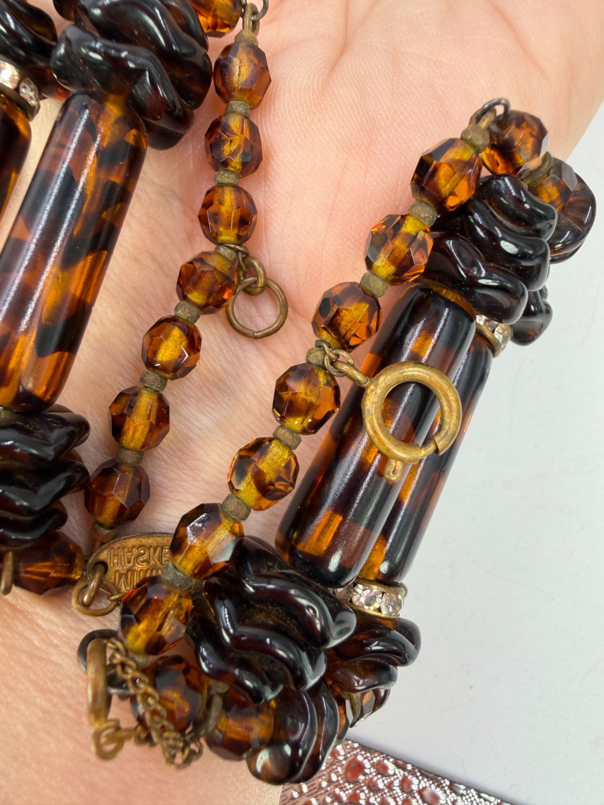 Vintage Bracelet Miriam Haskell Tigers Stripe Glass Brown Cuff Expanding PJ
