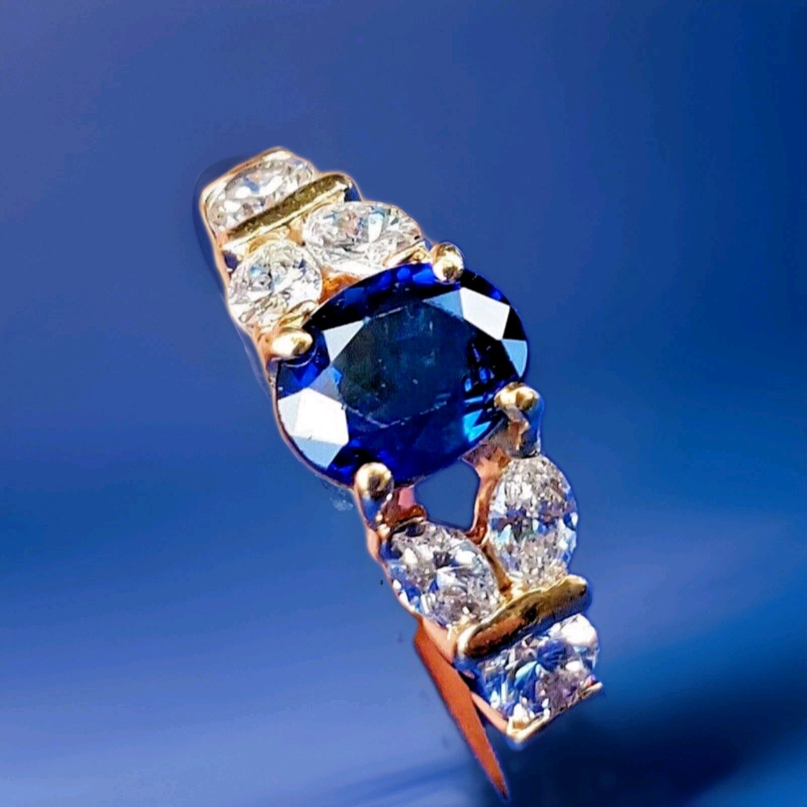 Original EARTH MINED SAPPHIRE DIAMOND Deco Engagement Ring 14K GOLD Solitaire