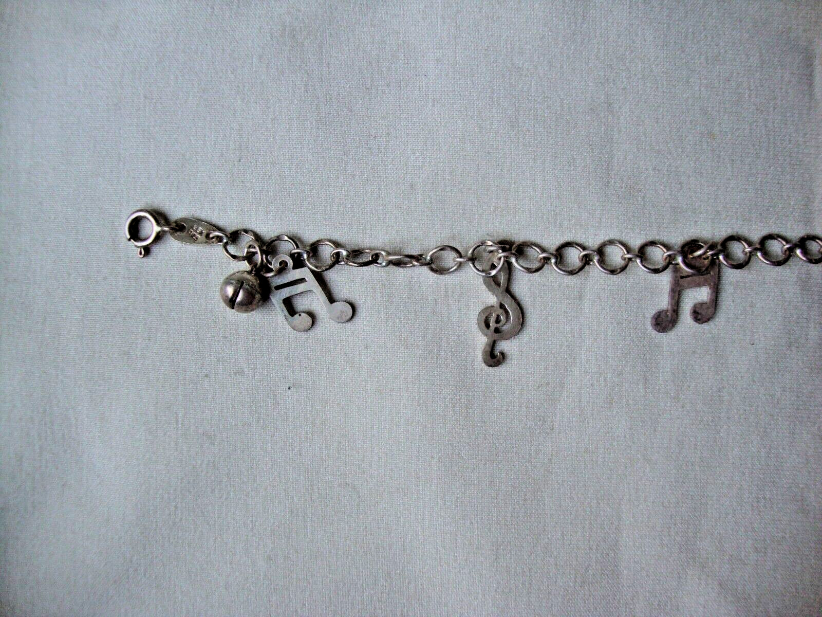 VINTAGE MUSIC CLEFT & 16TH NOTES 7″ STERLING SILVER STAMP 925 LEX CHARM BRACELET