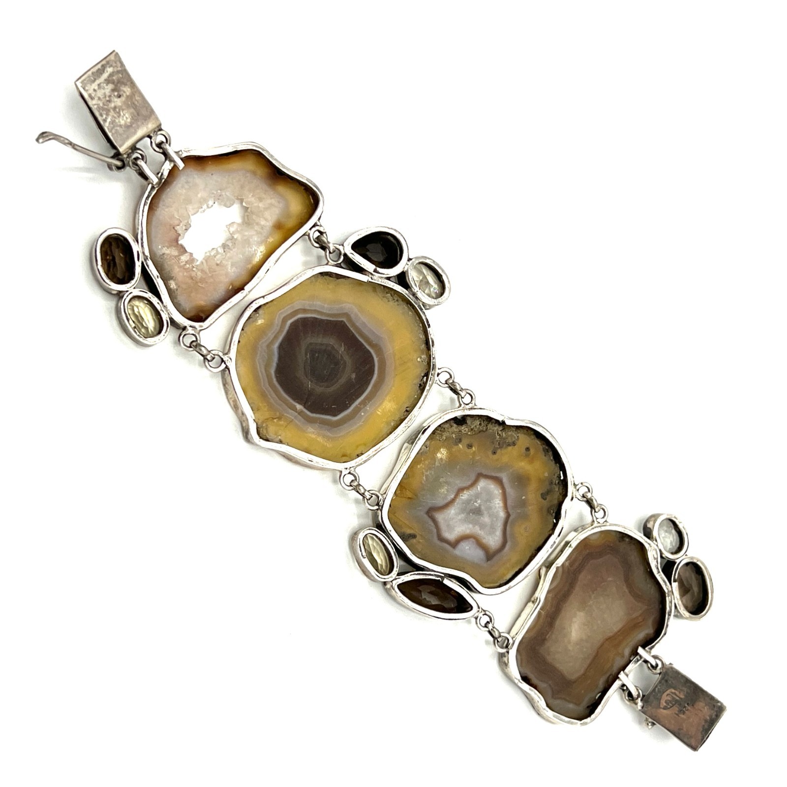 Vtg Sterling Geode Druzy Bracelet•Natural Crystal Statement Jewelry-Stamped 925