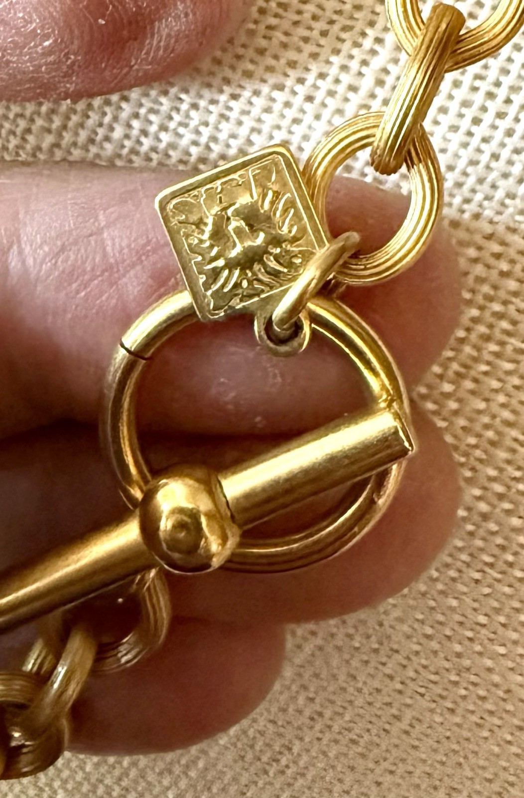 Vintage Anne Klein Gold Tone Triple Heart Charm Necklace Toggle Chain Statement