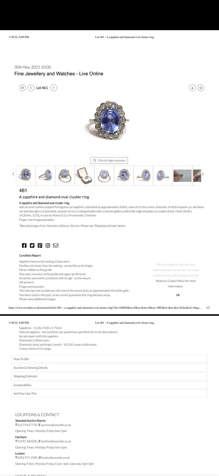 Edwardian Natural 4.60 Carat Sapphire and Old European Diamond Cluster Ring