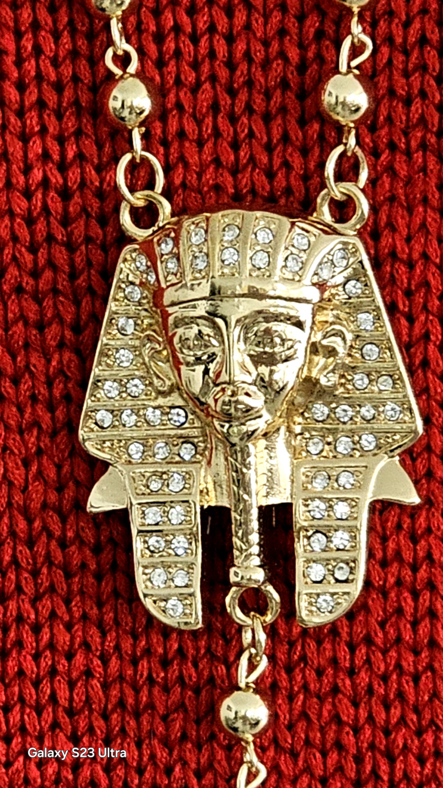 EGYPTIAN PHARAOH King Tut ankh cross21” bead rosary hip hop necklace. NWOT