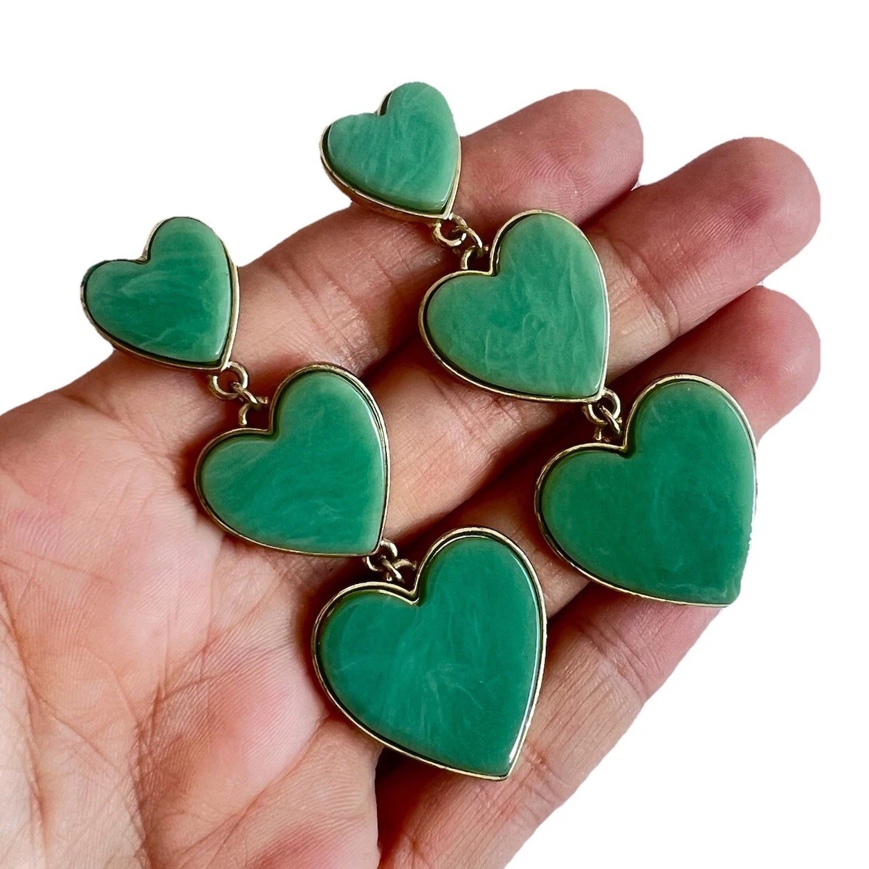 Sugarfix by BaubleBar Heart Drop Earrings Women Green Enamel Gold Tone Dangle