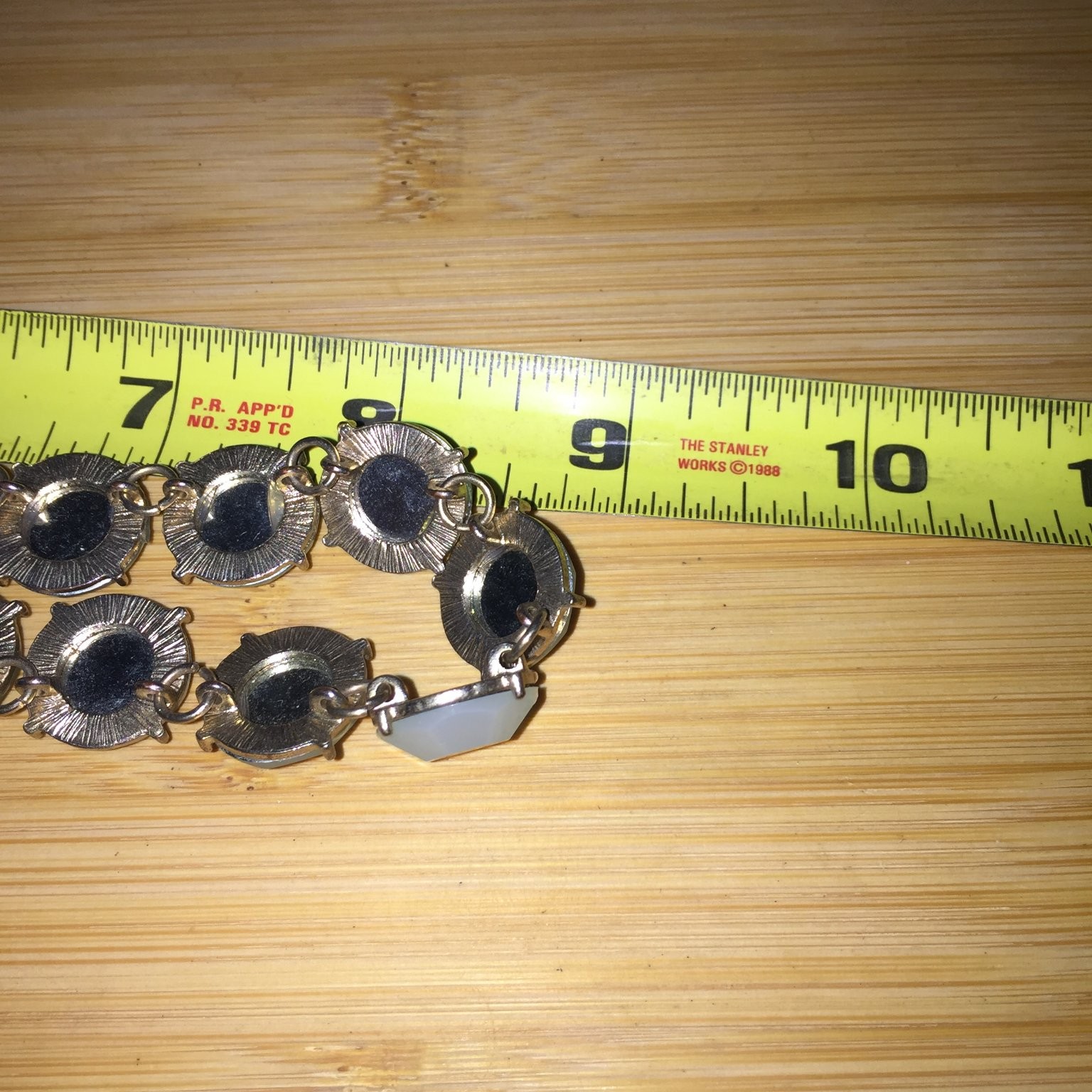 etc! Statement Necklace Gold Tone Acrylic Faceted Pale Green