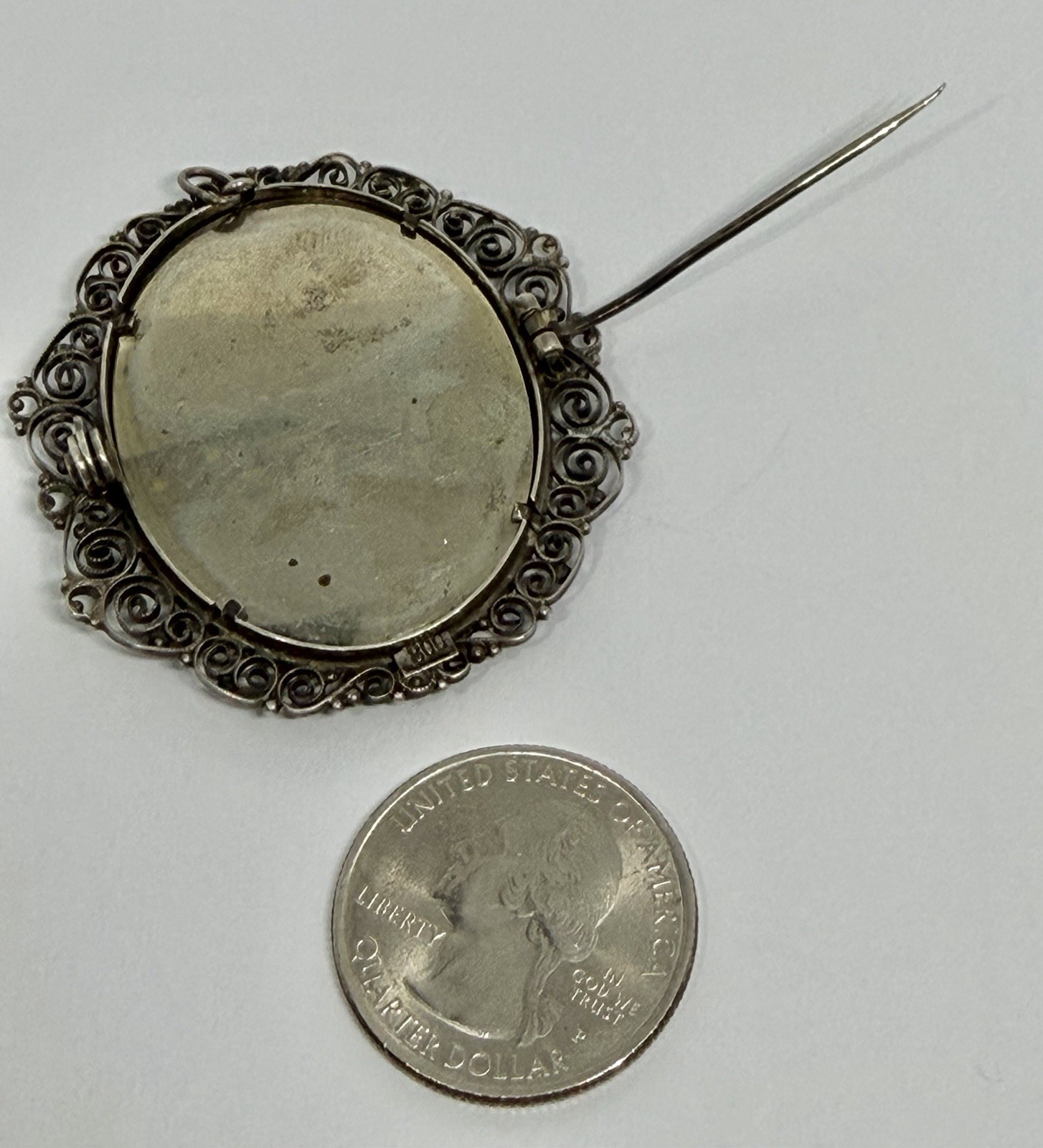 Vintage Renaissance Lady Portrait Hand Painted Miniature Brooch 800 Silver