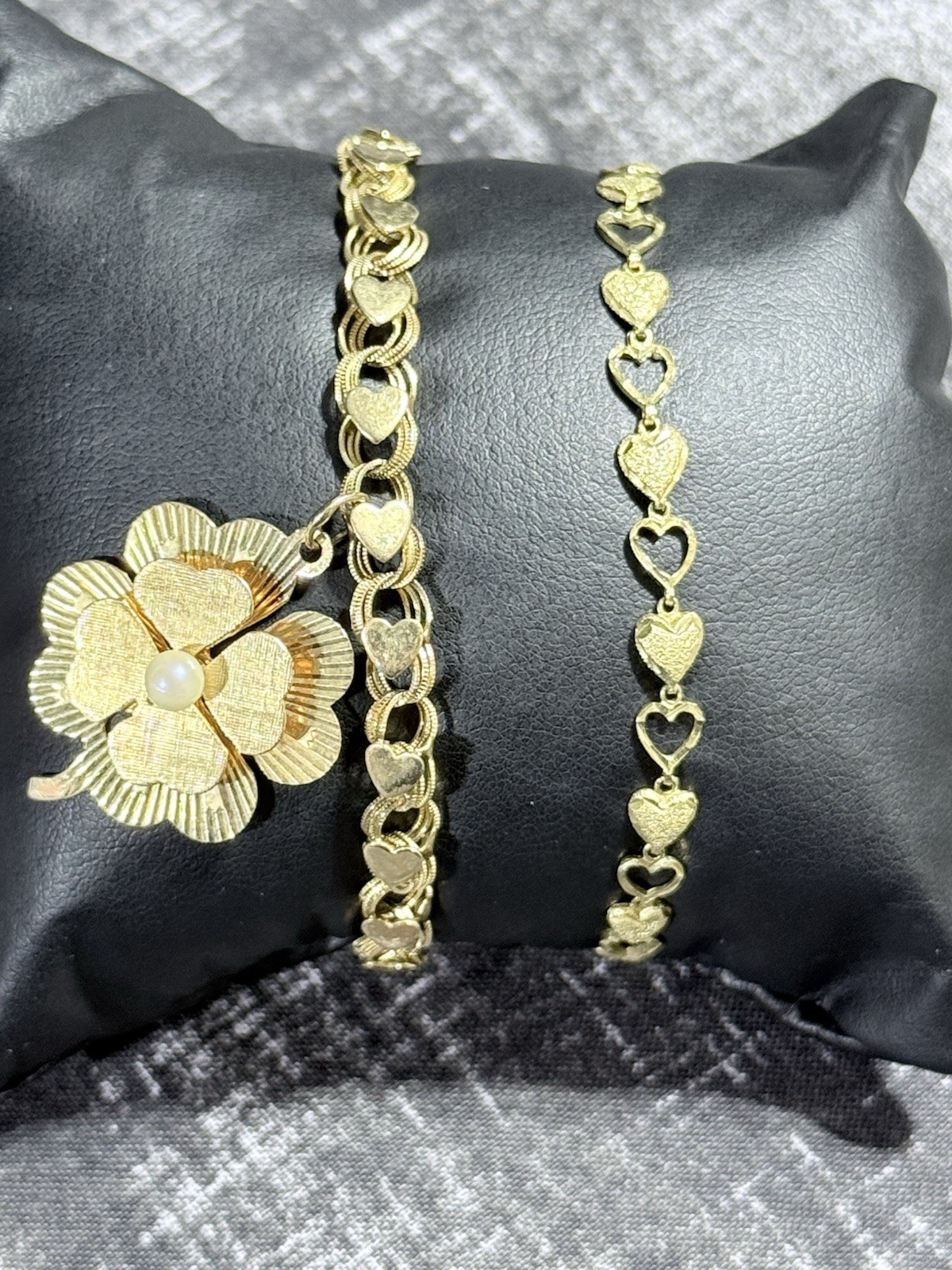 VINTAGE 14K GOLD LOT OF 2 HEART LINK BRACELETS 14.7 GRAMS WEARABLE BOTH MARKED
