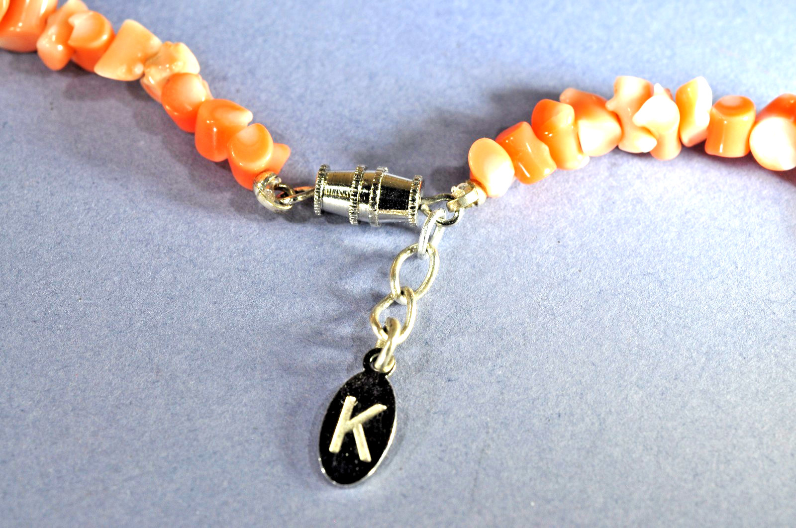 Coral Necklace White & Salmon Graduated Branch Coral 21 Inches Signed
