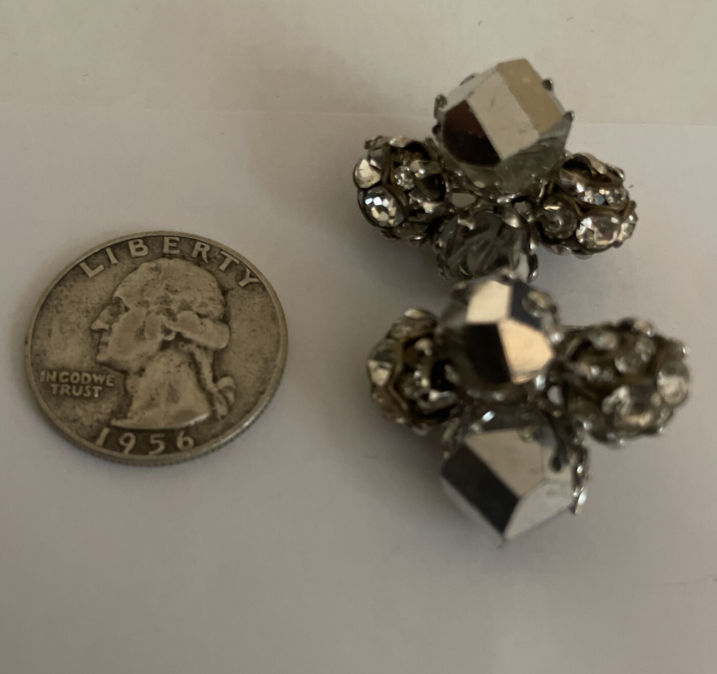 Vintage Vogue Clear Crystal And Rhinestone Silver Art Deco Beaded Clip Earrings