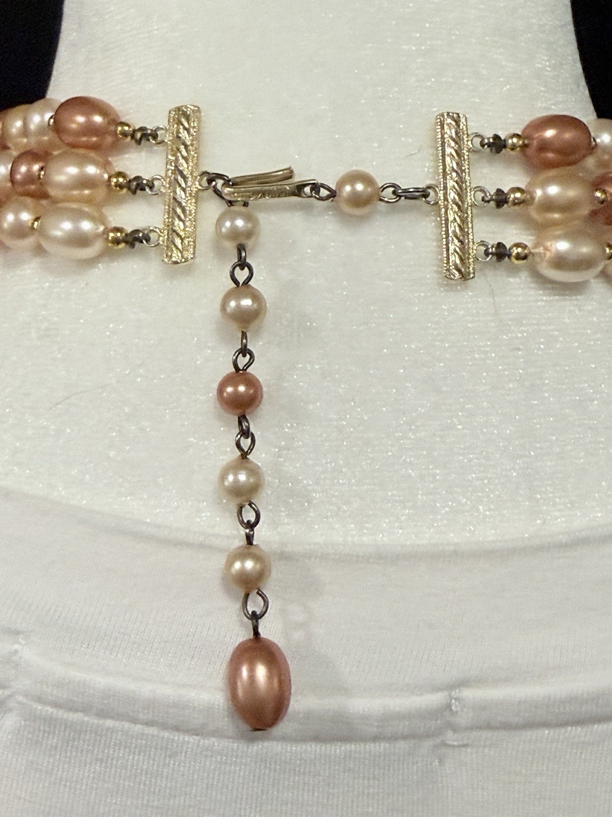 Vintage Triple Strand Made In Hong Kong Peach Cream Beaded Necklace