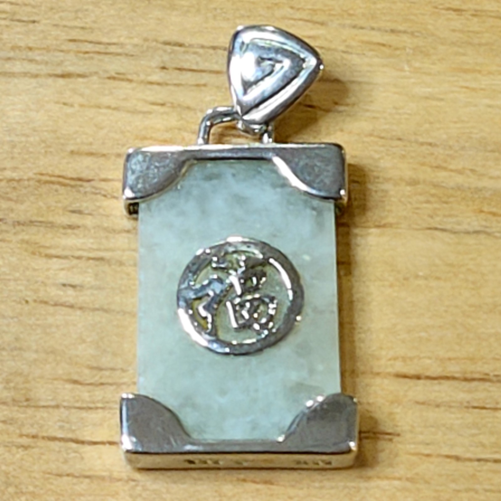 Vintage Chinese Lucky Pendant Jadeite Jade Sterling Silver Dee Berkley DBJ