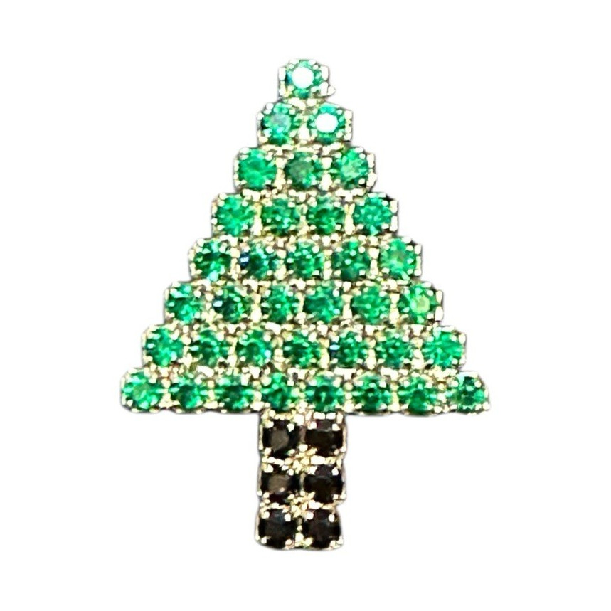 BAUER Signed Green & Black Swarovski Crystals Christmas Tree Brooch Pin