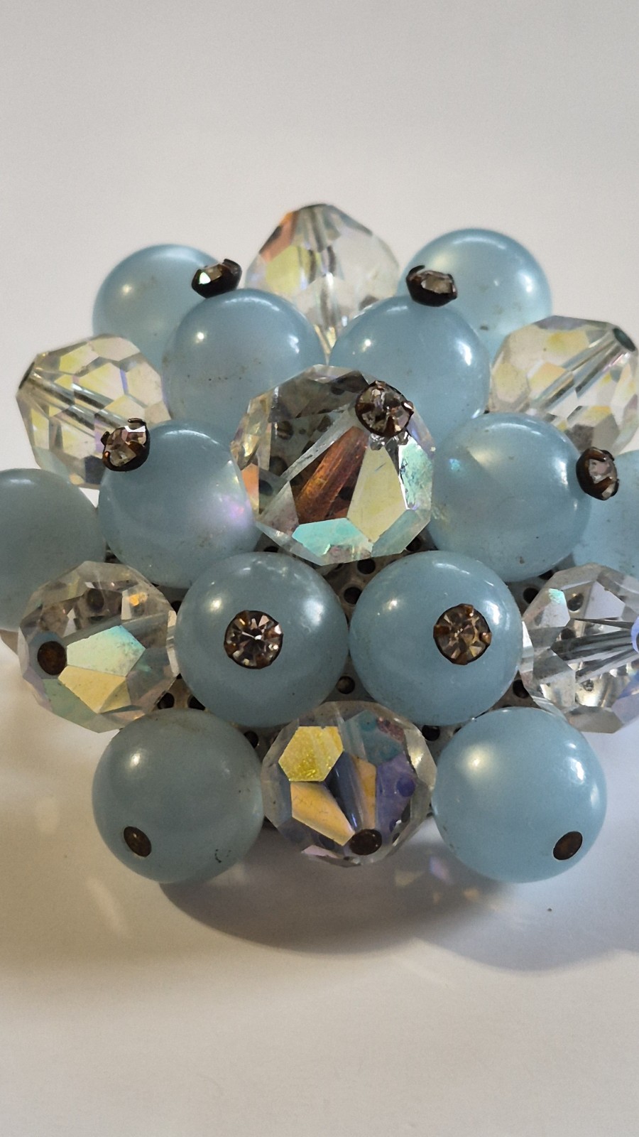 Coro/Unbranded Brooch Lof 2, Teal Blue Gold Tone Flower/Light Blue AB Cluster