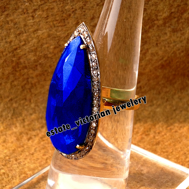 Stunning 0.78ctw Rose Cut Diamond Sapphire Studded Silver Victorian Ring Jewelry