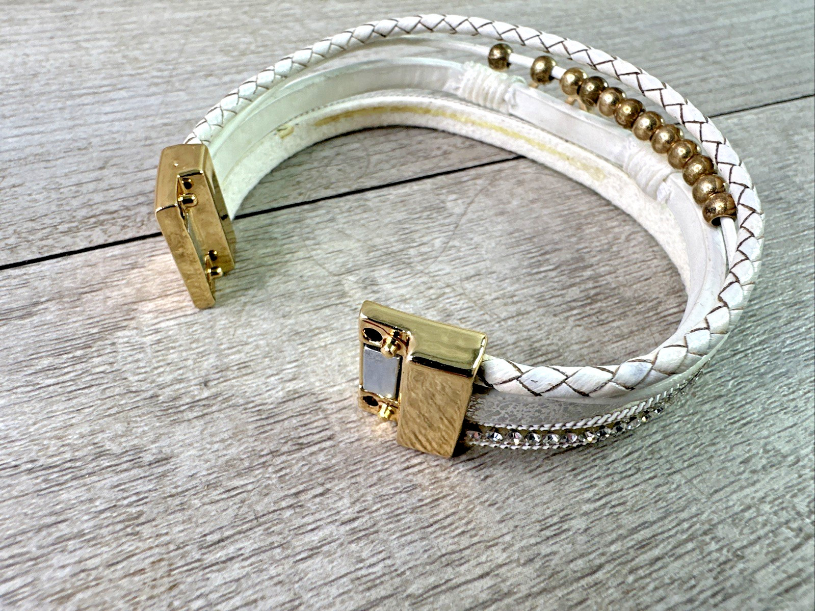 Double Circle Leather Wrap Bracelets Trendy Boho Cuff Bracelet Beads Rhinestone