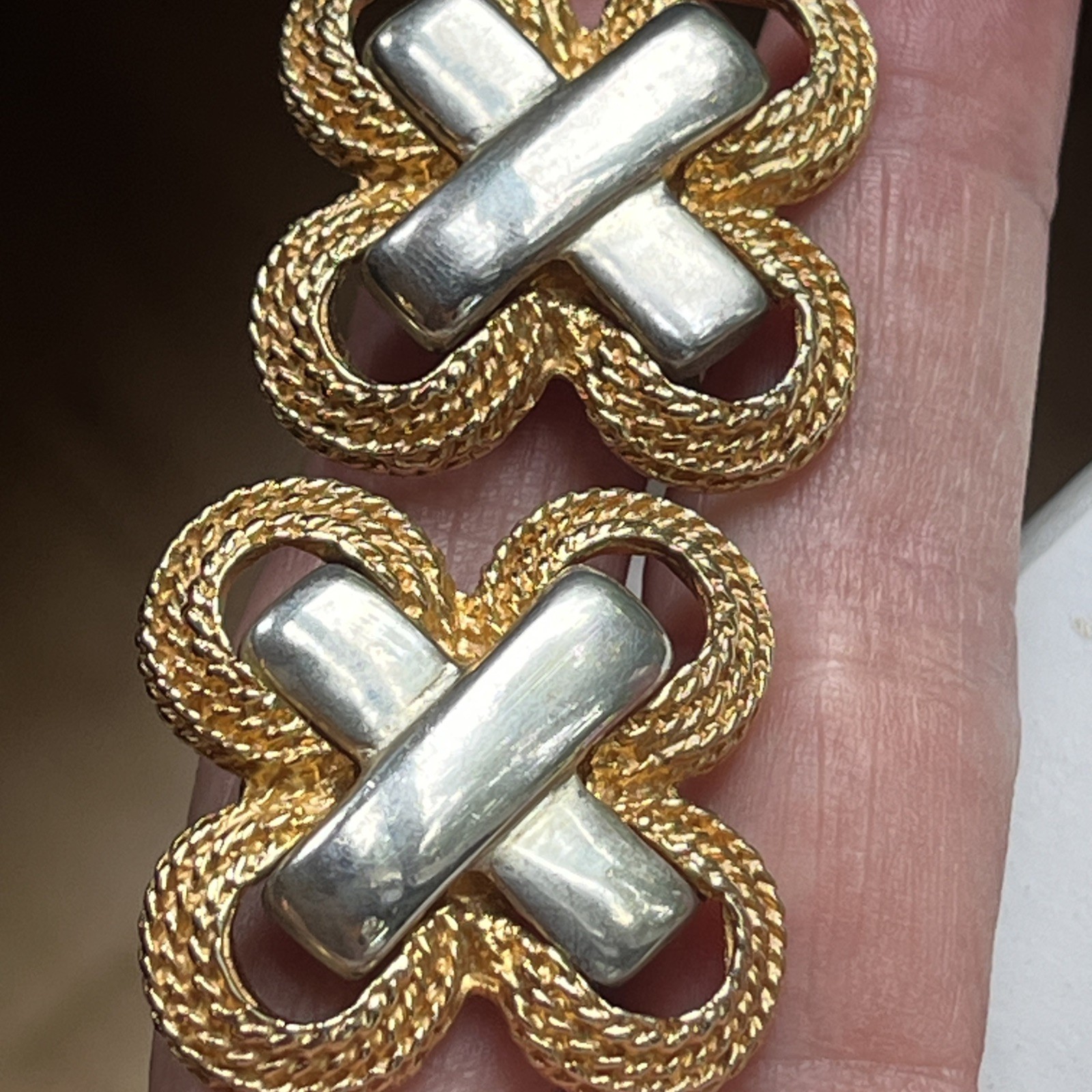 Vintage Gay Boyer Two Tone Gold Silver Braided Statement Clip On Earrings 1980s