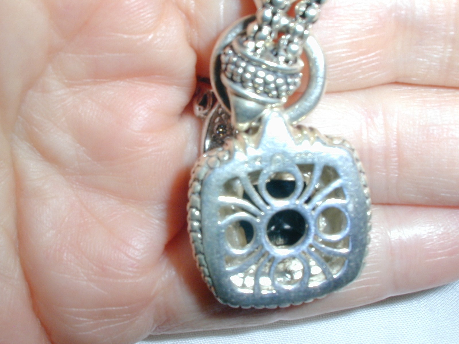 GABRIELLE BRUNI- STERLING 14K GOLD ONYX PENDANT NECKLACE W/ DOUBLE POPCORN CHAIN