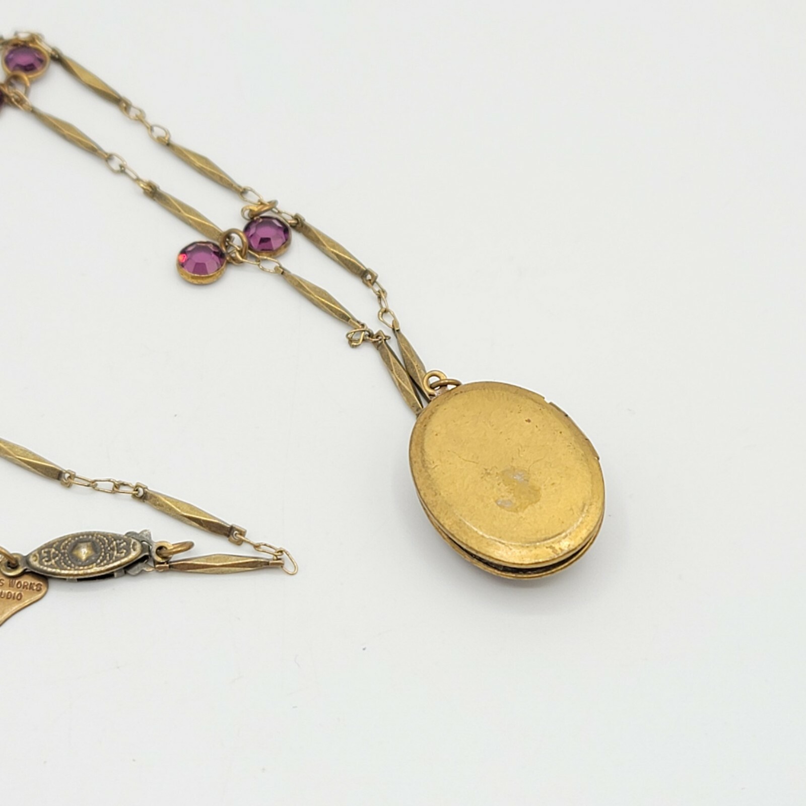 Vtg Glass Works Studio Necklace Locket Pendant Purple Glass Jewelry Beauty