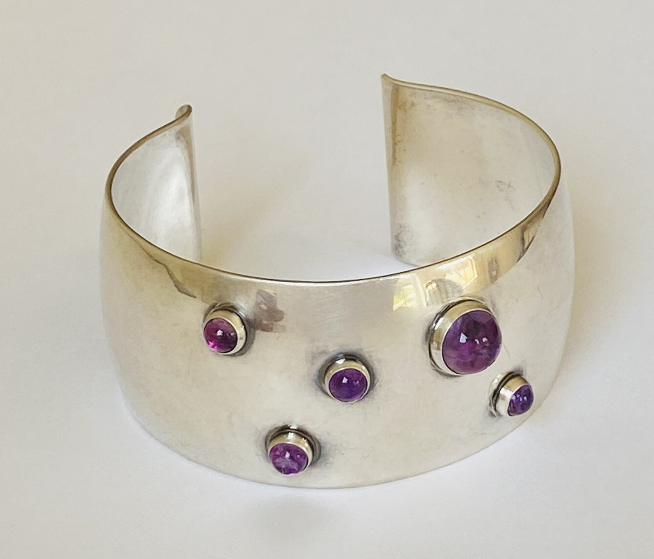 Heavy Vintage N E FROM Denmark Sterling Silver Amethyst Modernist Cuff Bracelet