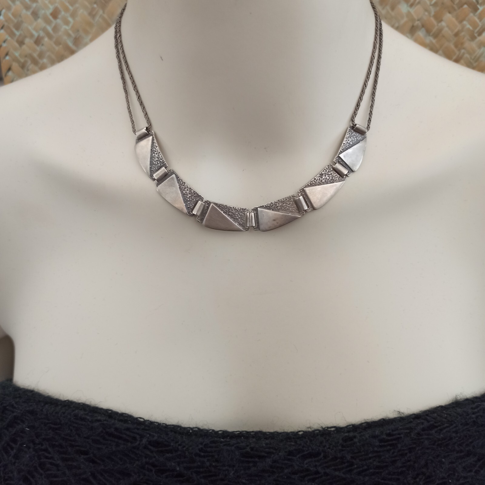 Vintage Silver Necklace Modernist Geometric Articulated Links Cleopatra Inspired