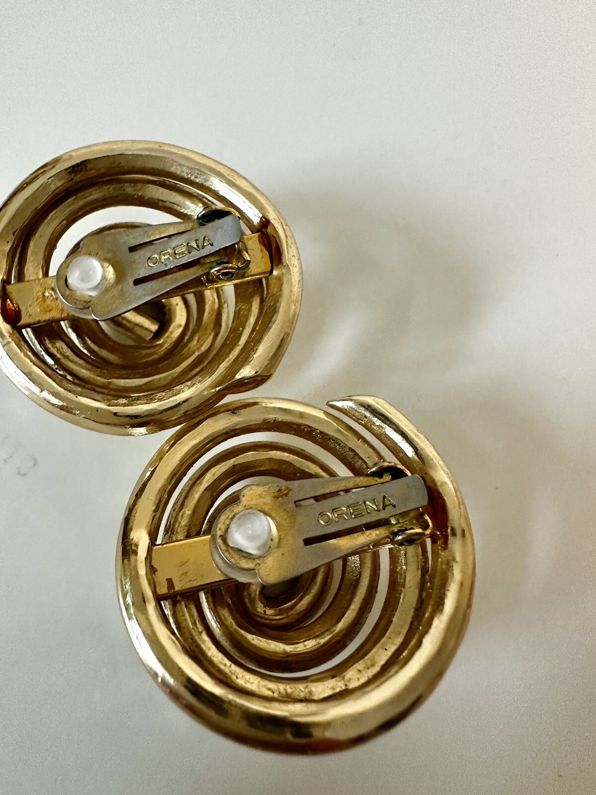 Vintage Gold Coil Orena Paris Large Statement Spiral Clip Modernist Earrings 80s