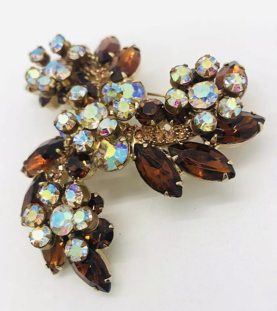 Large JULIANA Delizza & Elster Swirling AB Rhinestone Brooch Vintage Jewelry