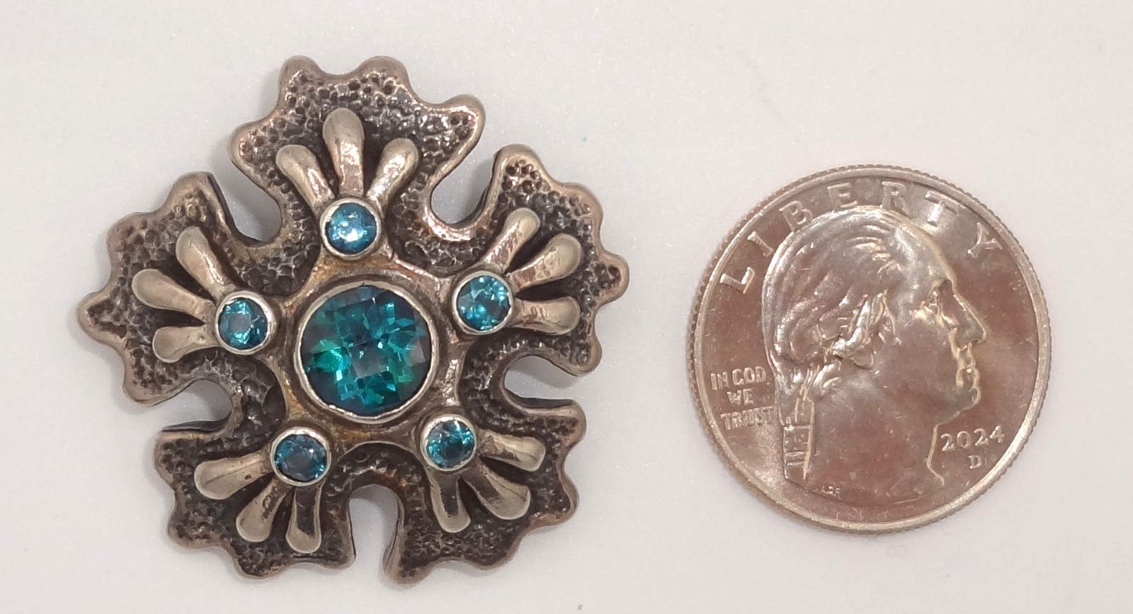 Vintage DIAN MALOUF DLM Sterling Silver & Topaz Snowflake Brooch 14.1 grams