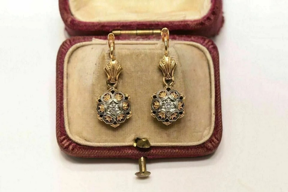 Art Deco Round Cut Lab Created Diamond Wedding 14K Yellow Gold Filled Earrings