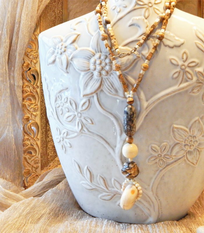 Retro Vintage Earthy Organic Boho Chic Natural Stone Bead Y Necklace