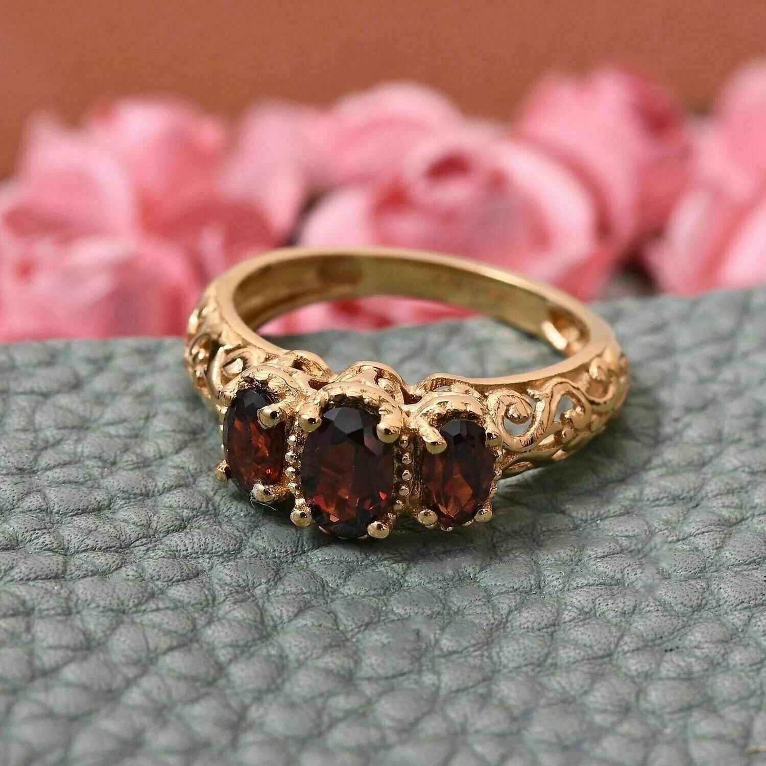 Art Deco Style Lab Created Diamond & Garnet Engagement Wedding 14K Gold FN Ring
