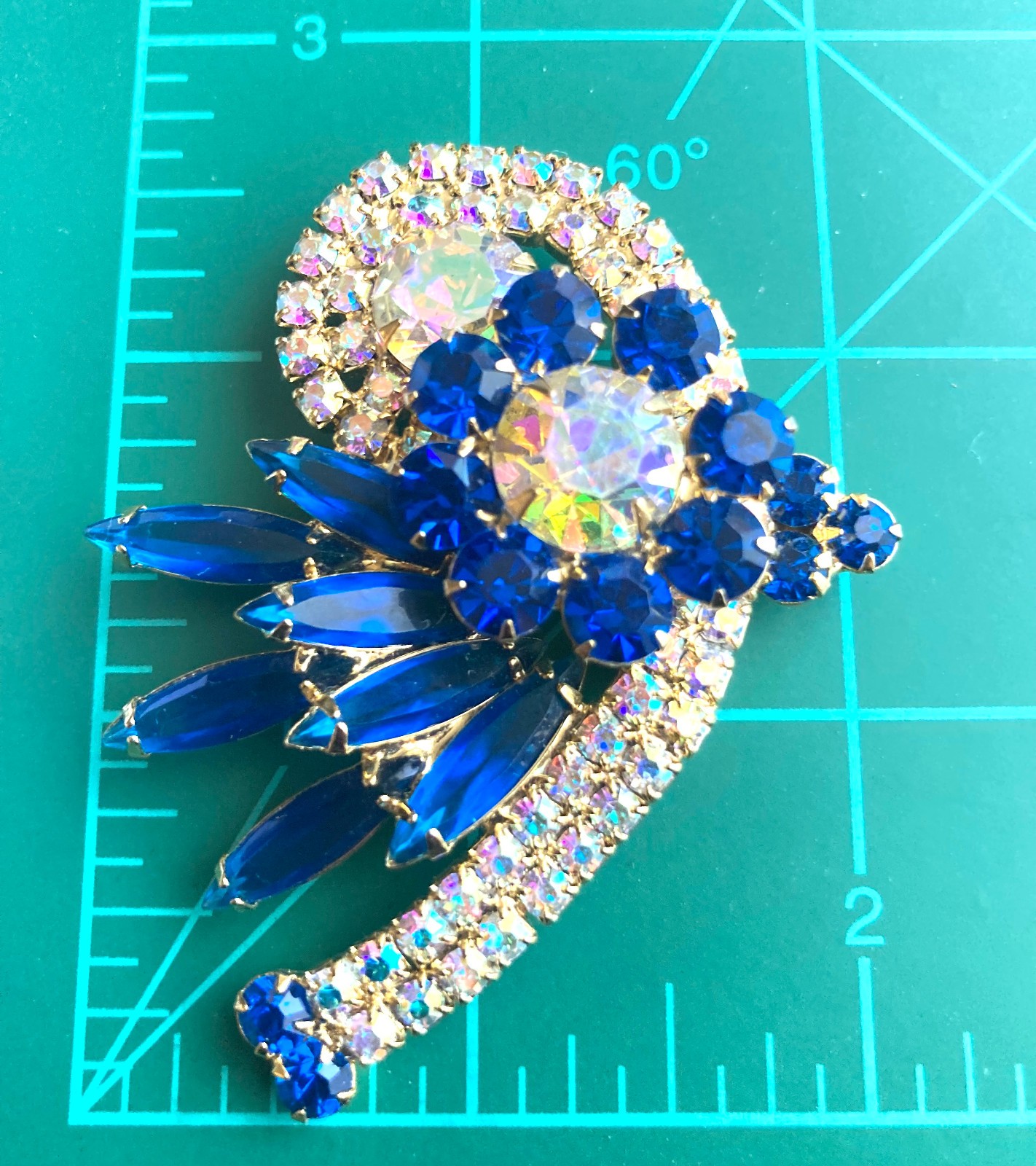 Verified JULIANA D&E Blue Open Back Navette AB Rhinestone Brooch Earring Set