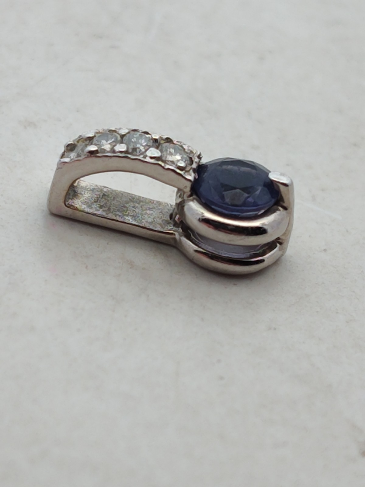 14K White Gold Sapphire & Multi Diamond Pendant Designer “XOX”
