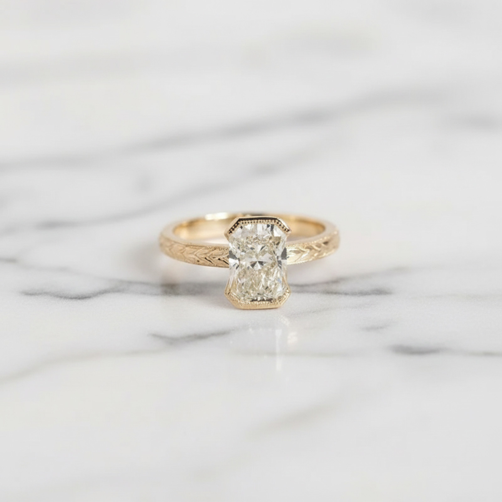 Solitaire 1.74 Ct Radiant Moissanite Stone Vintage Style Engraved Wedding Ring