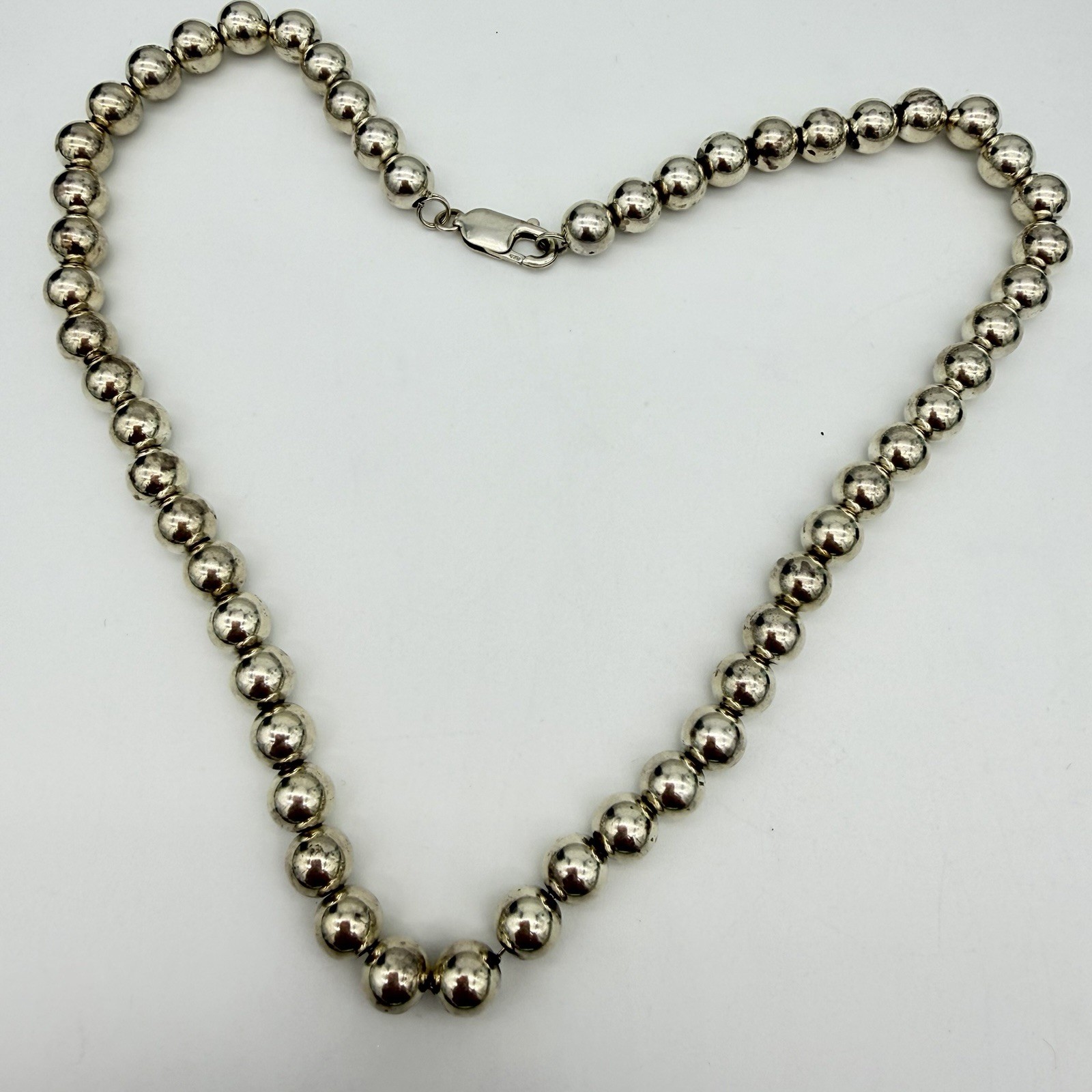 Vintage Sterling Silver Ball Bead Necklace 8.2mm Hallow Beads 17.5 “ 26.6 Gr