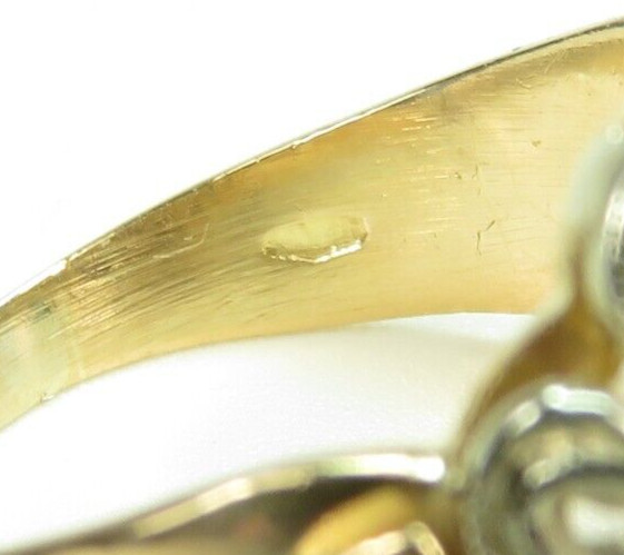 Antique 1920’s Diamond Unisex Engagement 17K Two Tone Ring Size 7.25 UK-O Deco