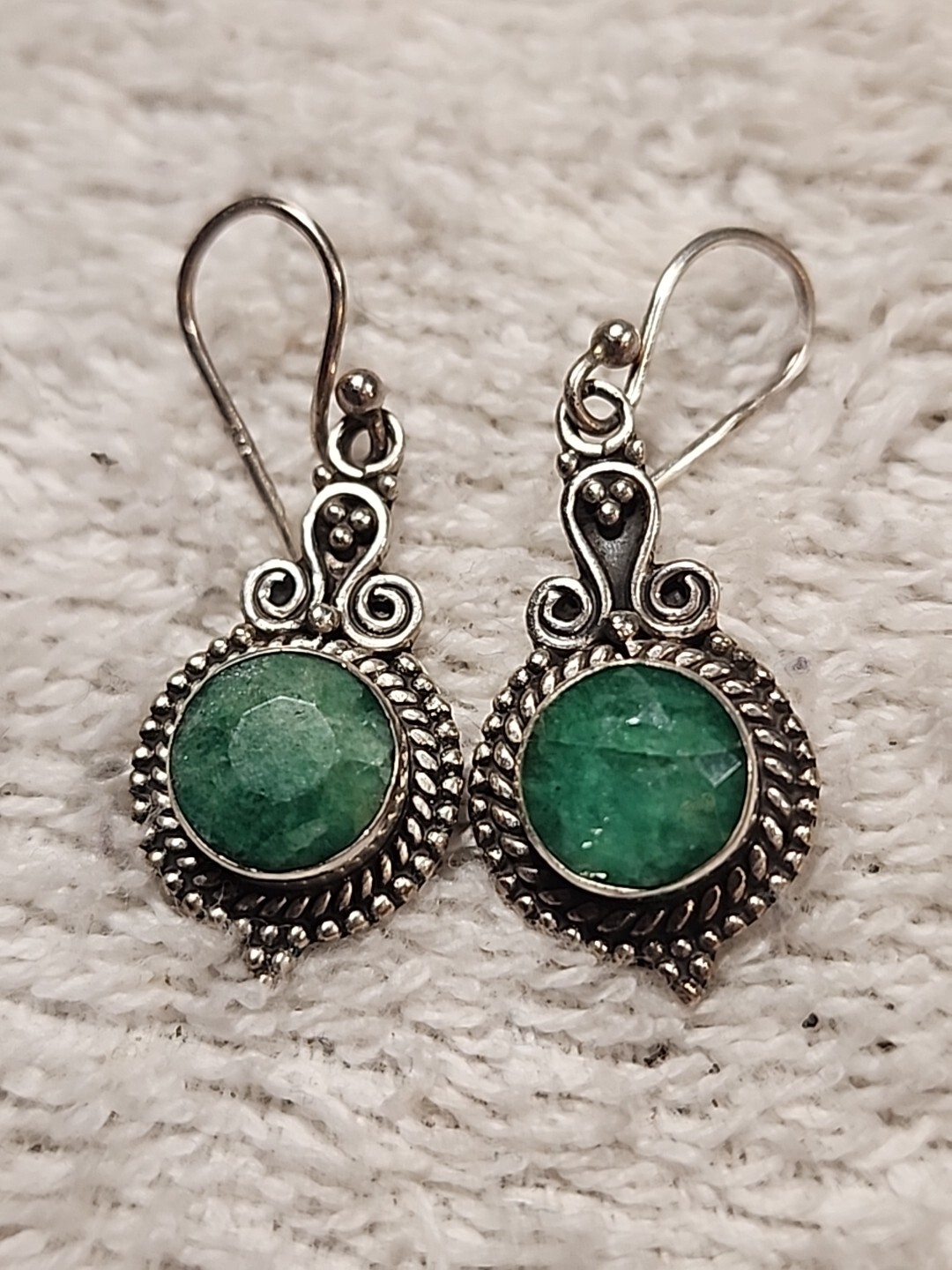 Emerald Beryl 925 Sterling Silver Hook Dangle Victorian Style Earrings
