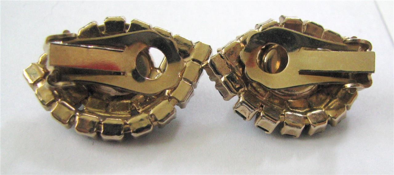 Juliana Delizza Elster D & E Rhinestone Crystal Earrings Topaz Green Black Oval