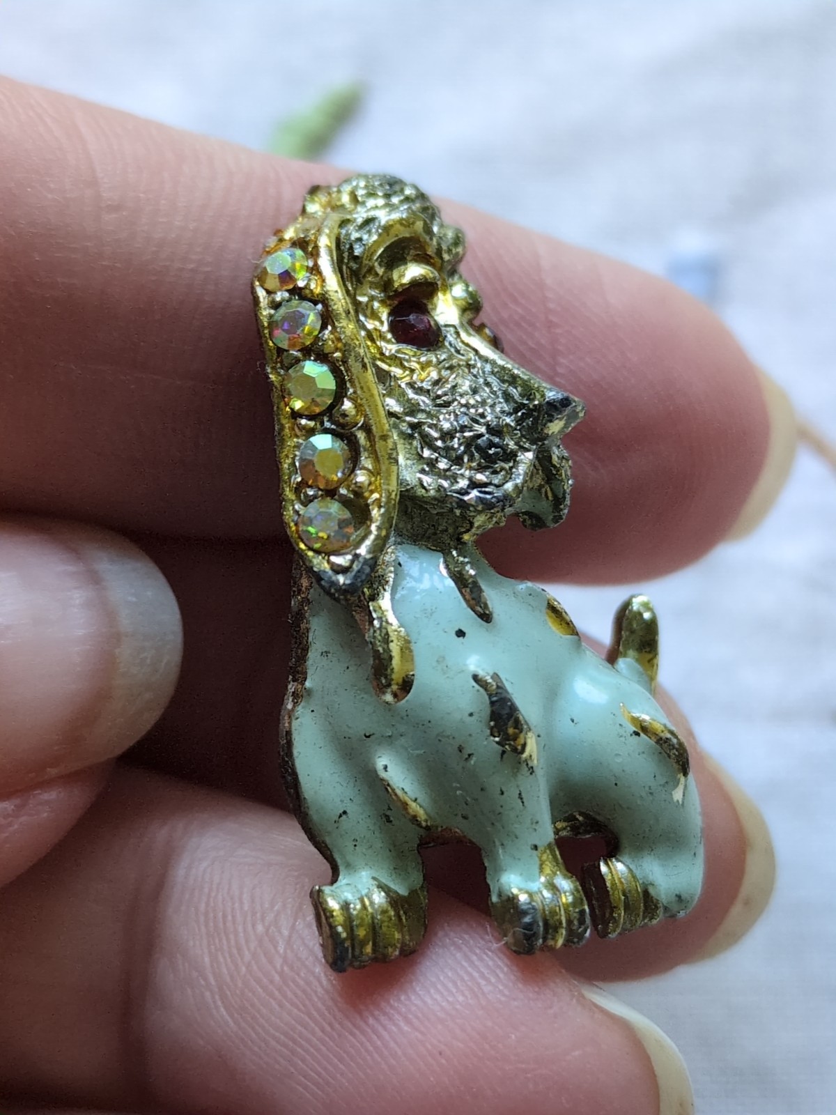 Vintage Dog Brooch Pin Lot Of 2, Enameled, Rhinestone